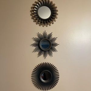 3-piece Sun wall decor, gold with mirror